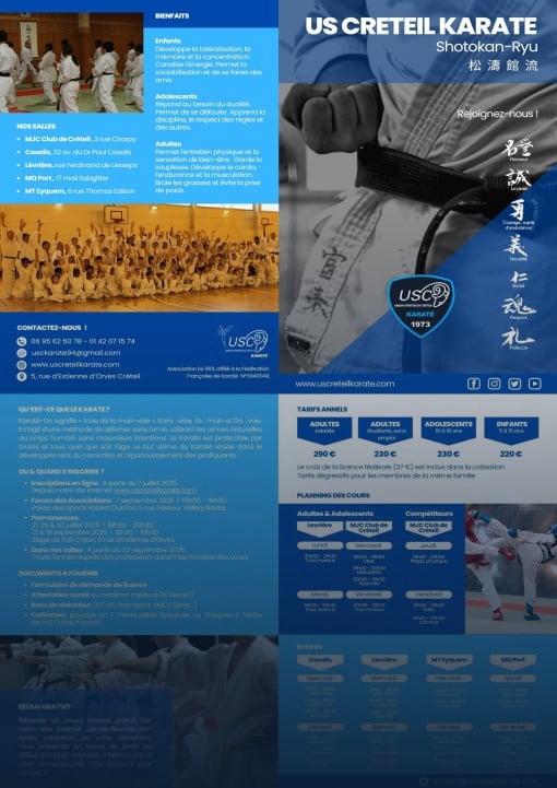 Brochure d'informations US Créteil Karaté